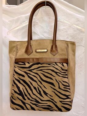 Murano Suede Brown and Black Zebra-Accent Tote H0013